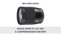 An image of Sigma 16mm f/1.4 DC DN lens with a white background