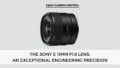 An image of the Sony E 11mm f1.8 lens with a gray background