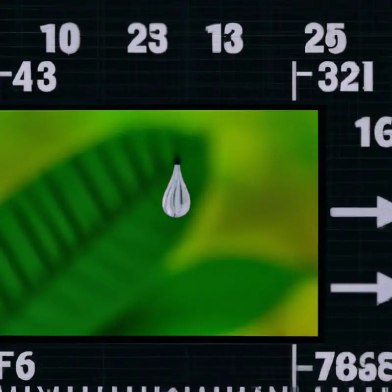 A close-up image of a camera's histogram display superimposed on a blurred-to-sharp photo of a dewdrop on a leaf, symbolizing clarity enhancement in macro photography editing