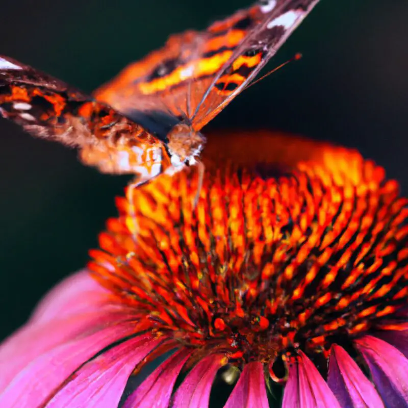 A vivid image of a butterfly on a vibrant flower, with half in soft focus, the other half showing extreme detail and texture enhancement to illustrate the impact of sharpening techniques in macro photography