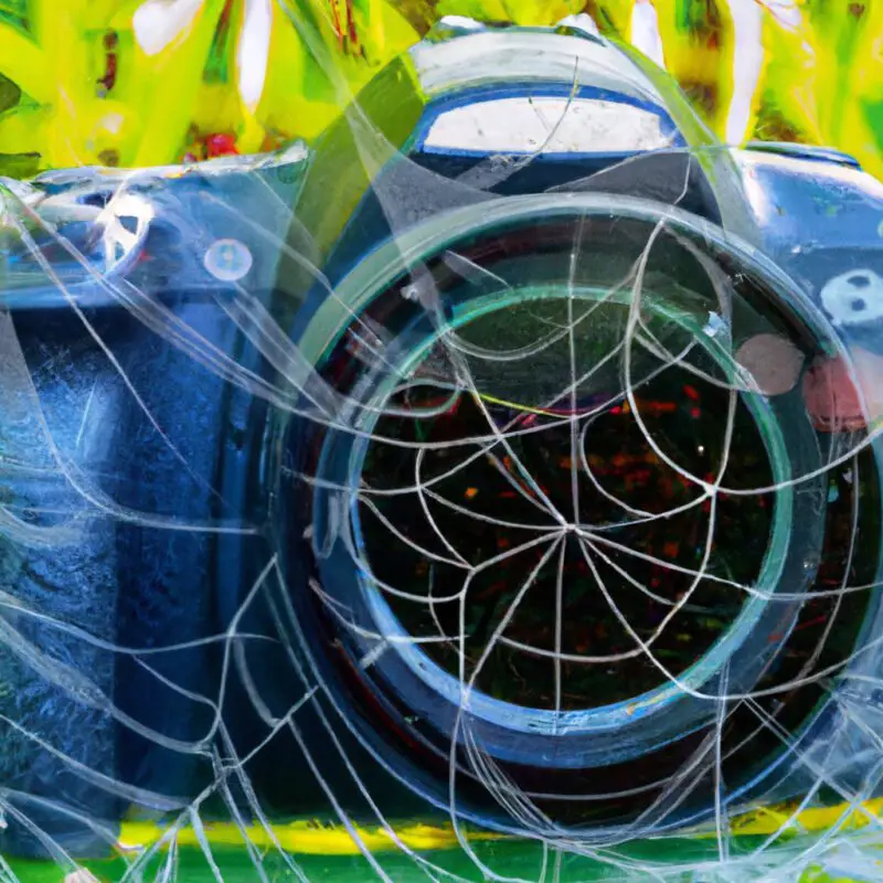 An image of a camera with a highlighted exposure compensation dial, surrounded by a vibrant close-up photo of dew on a spider web, showcasing the delicate balance of light and shadow