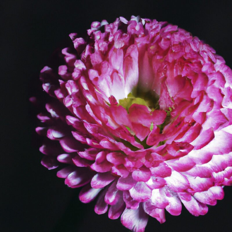 An image of a camera equipped with a ring flash, capturing a vivid close-up of a colorful flower, highlighting the soft, shadowless illumination on the petals and intricate details