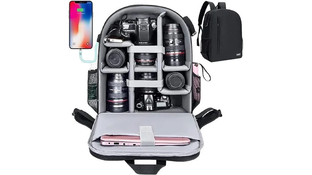 anti theft camera backpack with usb and rain cover