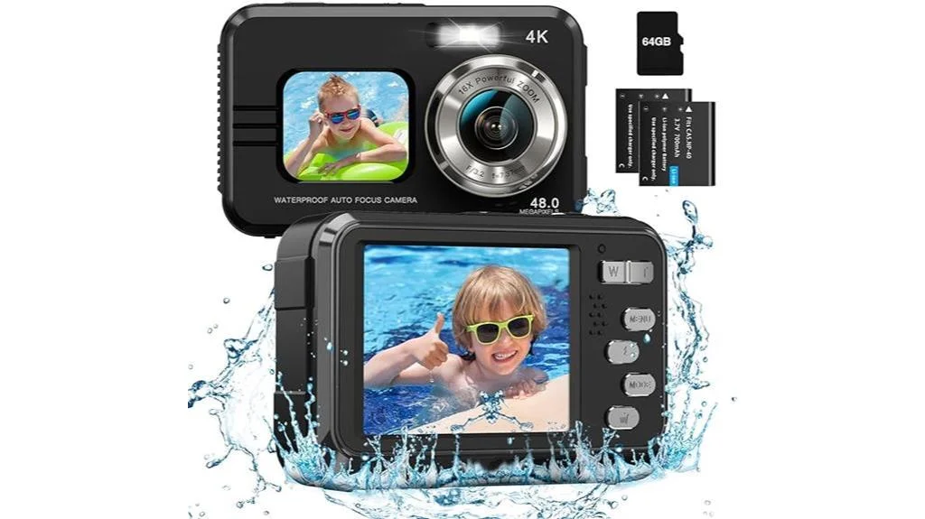 waterproof dual screen 4k camera