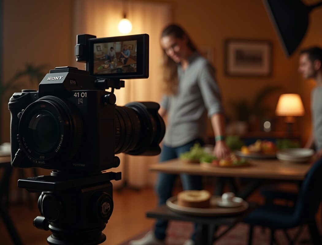 Sony camera with cinema lens for video shooting